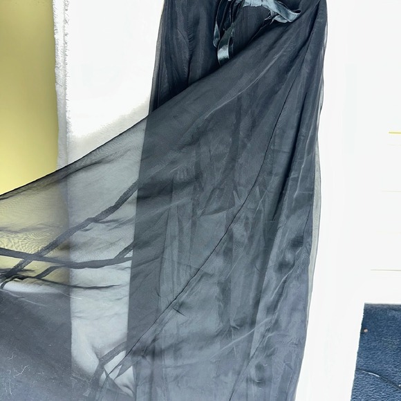 Vintage Black Sheer Overlay S Babydoll Dress V-neck Long Formal Prom Y2K 90s 80s - Picture 9 of 12